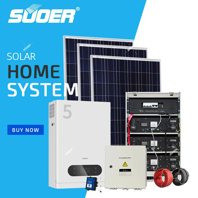 SUOER Complete set 1KW 2KW 3KW 5KW pure sine wave hybrid solar energy systems