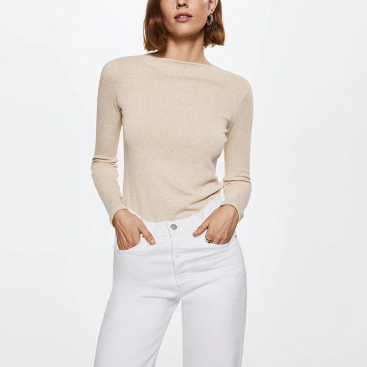 long sleeve ladies cotton blouse fashion boat neck t shirts women casual