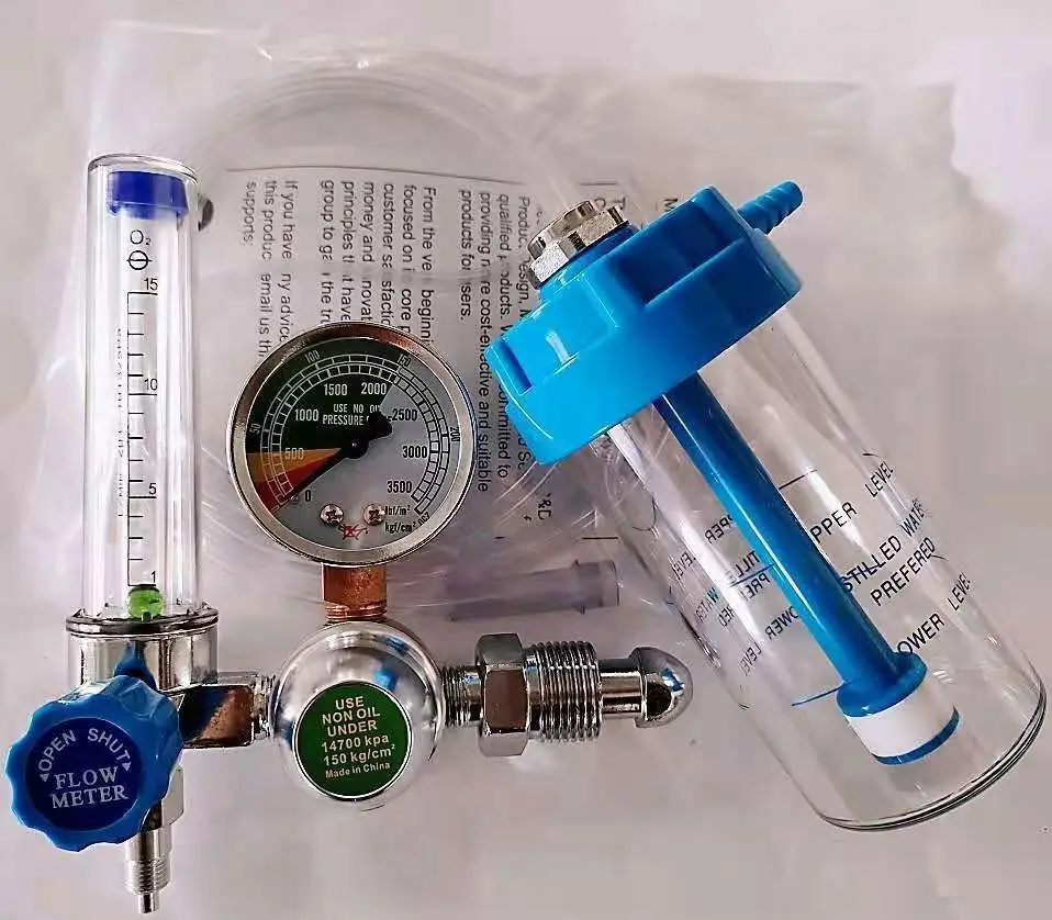 O2 Pressure Reducer Oxygen Gauge Flow Meter Buoy Type Female G5/8' Thread and Tube O2 Regulator