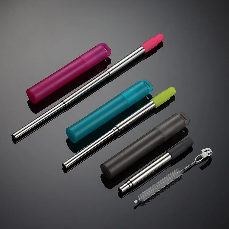 Stainless Steel Collapsible Drinking Straw Collapsible Straw with Silicone Tip