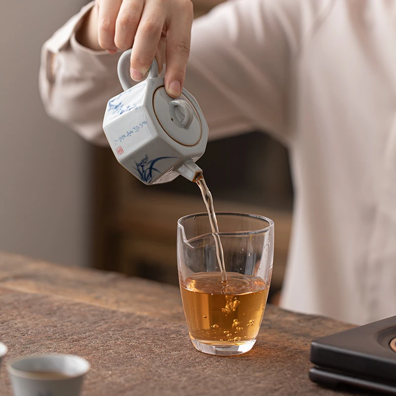 Hand-Painted Kung Fu Tea Set Plum Blossom Orchid Bamboo Chrysanthemum New Chinese Pot Four Cups Portable Outdoor Coffee/Tea