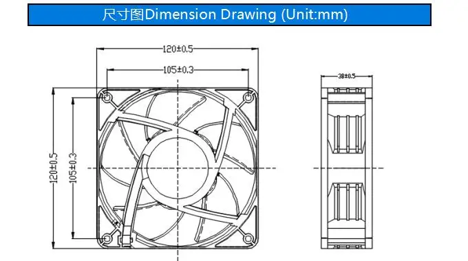 12038 DC Cooling Axial Fan 24V 120*120*38mm Sleeve Ball Metal Frame DC Brushless Fan