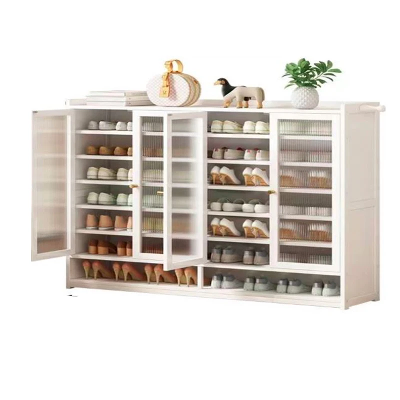Modern Solid Wood Shoe Rack for Household Furniture Storage in Living Room Hallway Wooden Shoe Cabinet with Glass Door Hotels