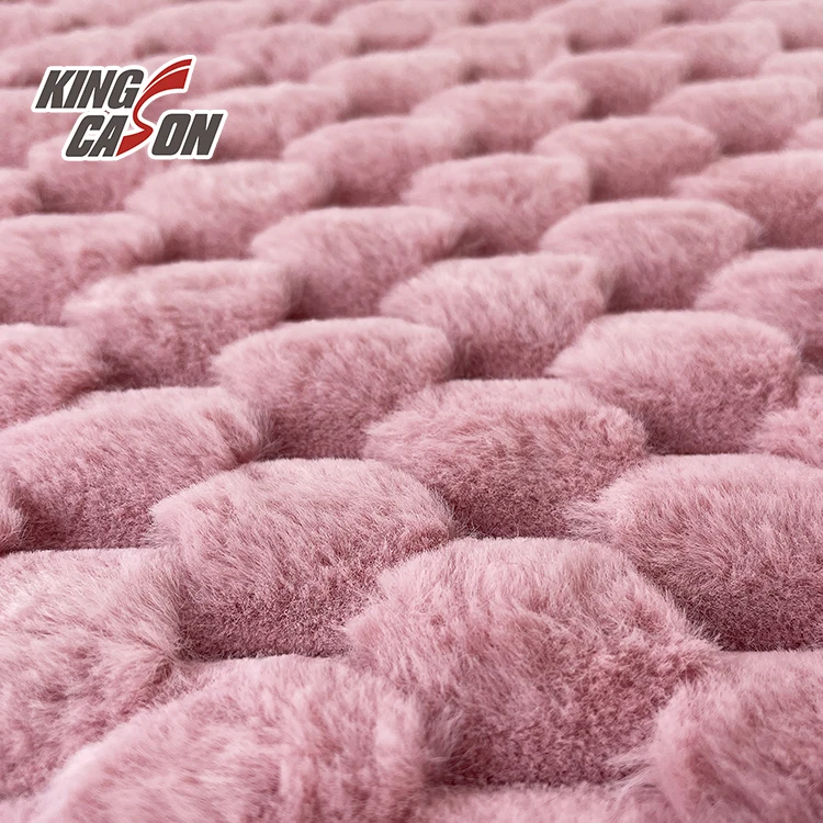 Kingcason China Factory 100%Poly Long Pile Plush Turtle Shell Jacquard Rabbit Faux Fur Fleece Fabric For Jacket Garment Blanket