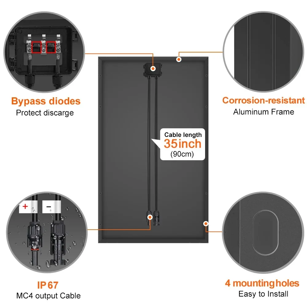 Dokio Pure Black 100W 18V Waterproof Rigid Solar Panel/Solar Panel Controller Kit Home Charging Monocrystalline