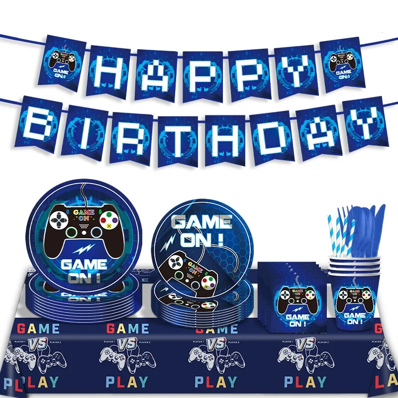 Game Birthday Party Decoration Gamepad Flag Banner Disposable Party Supplies for Birthday Picnic School Decoration