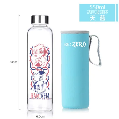 Anime Transparent glass water bottles Character printed for fans Sword Art Online Re:zero one piece narutos carafe