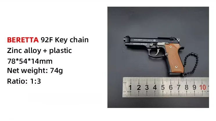 Metal Mold Mini Keychain Gun Toy Birthday Gifts 1:3 Metal Pistol Toy Gun Miniature Model Beretta 92F Keychain gun model