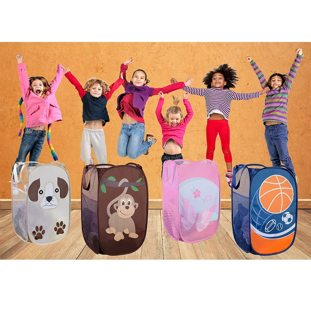 Cute Modern pop-upLaundry Hamper, Polyester Mesh Portable Bathroom Laundry Basket Baby For Kids Dirty Clothes/