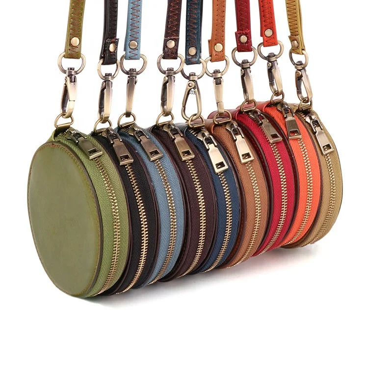 CBJ-69 Ретро Бумажник из коровьей кожи Маленькая сумка для женщин Круглый Монета алюминиевой фольги замка застежка-молнии ремешок портативный мини-кошелек