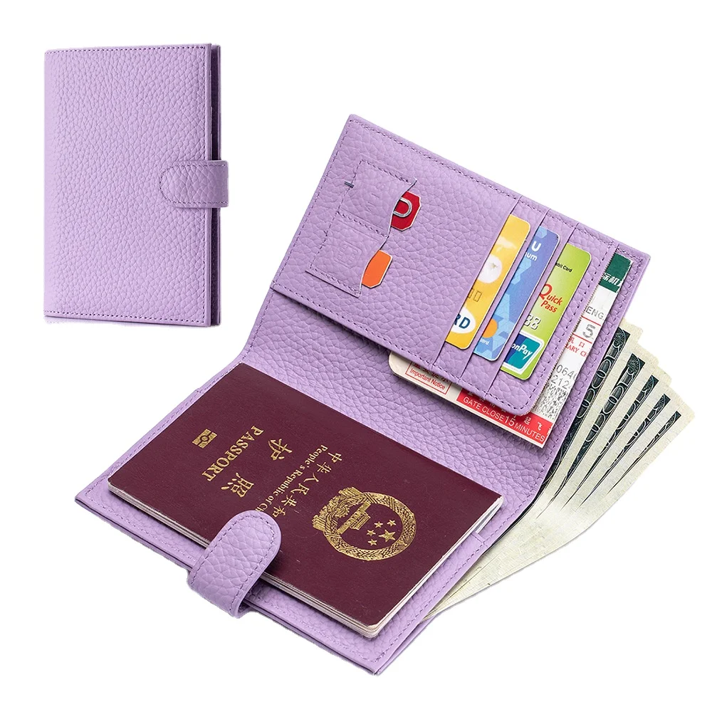 Custom LOGO Mulfi-functional Genuine Leather Travel Passport Holder RFID Document Coin Organizer Passport Wallet