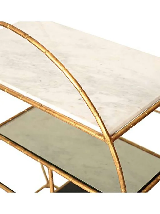 Luxury Golden Metal Round Frame Glass Marble Hotel Trolley Serving Bar Cart