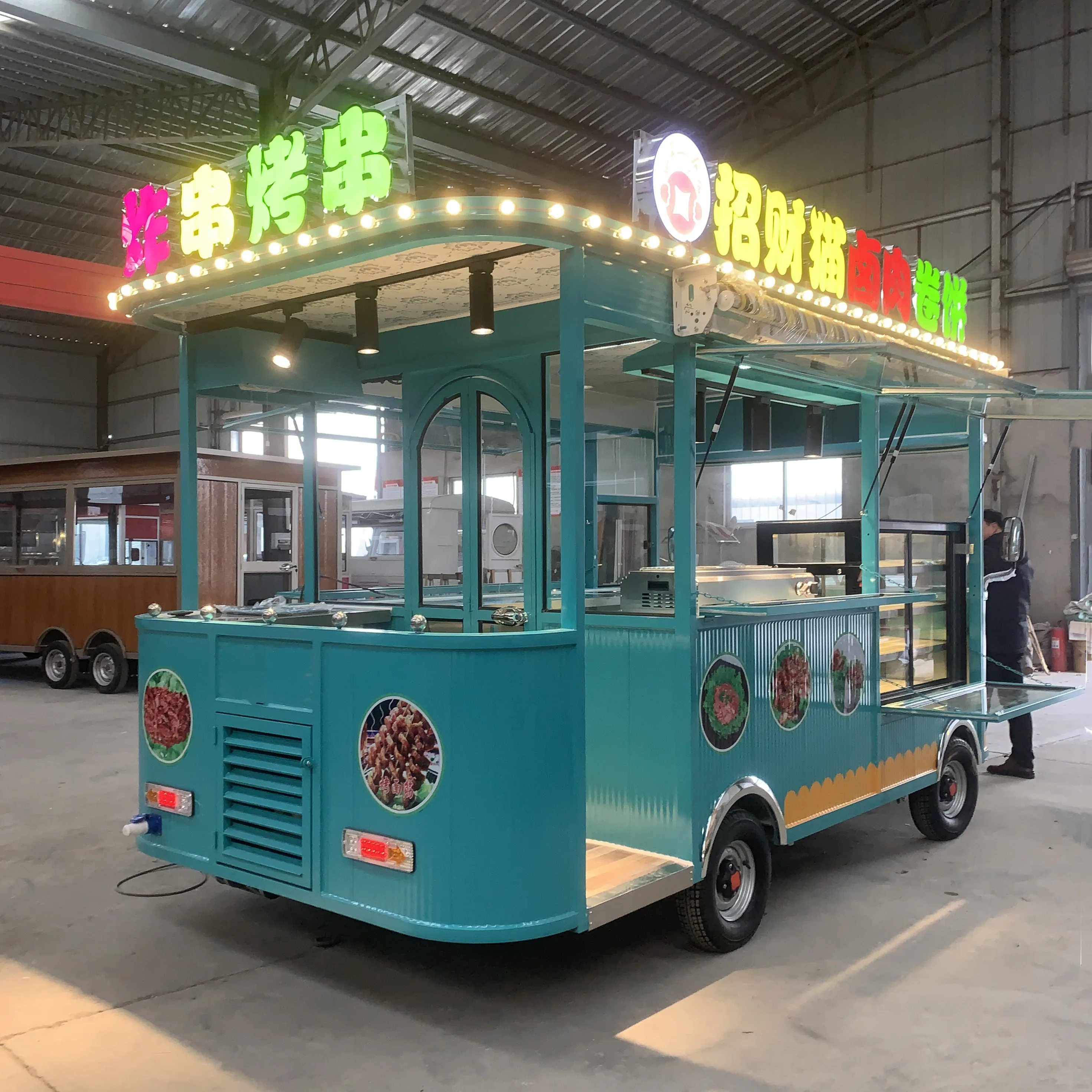 Factory outlet hot selling electric mobile fast food snack beverage drink coffee milk tea hot dog catering van truck kiosk cart
