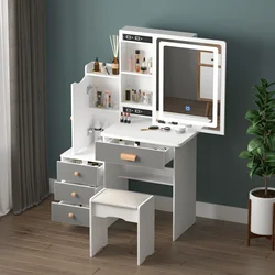 hot selling bed room mirrored Makeup Vanity Set with Sliding Adjustable Lighted Mirror & Stool - Hidden Shelves