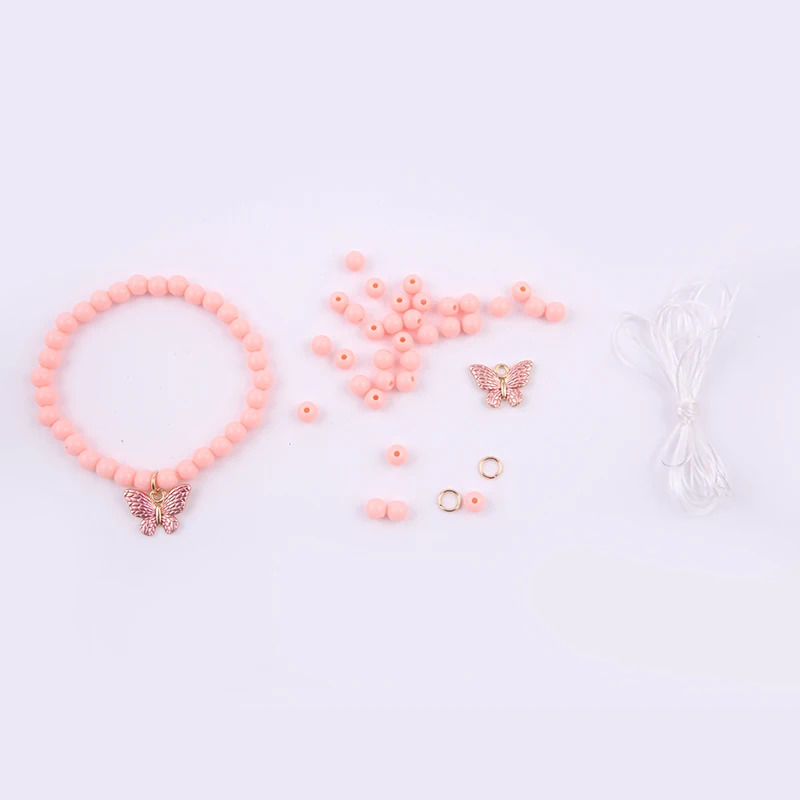 Factory Direct Custom Cute DIY Pink Bead Rose Gold Plated Butterfly Pendant Home Handmade Baby Kids Bracelet