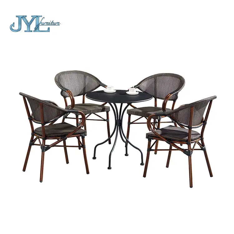 Leisure Garden Balcony Furniture Patio Chair Outdoor Aluminum Frame Bamboo Cafe Bistro Chair