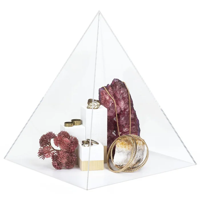 Clear Acrylic Pyramid Display Case With Lift-off Top Custom Baseless Bottom Acrylic Exhibit Box For Countertop