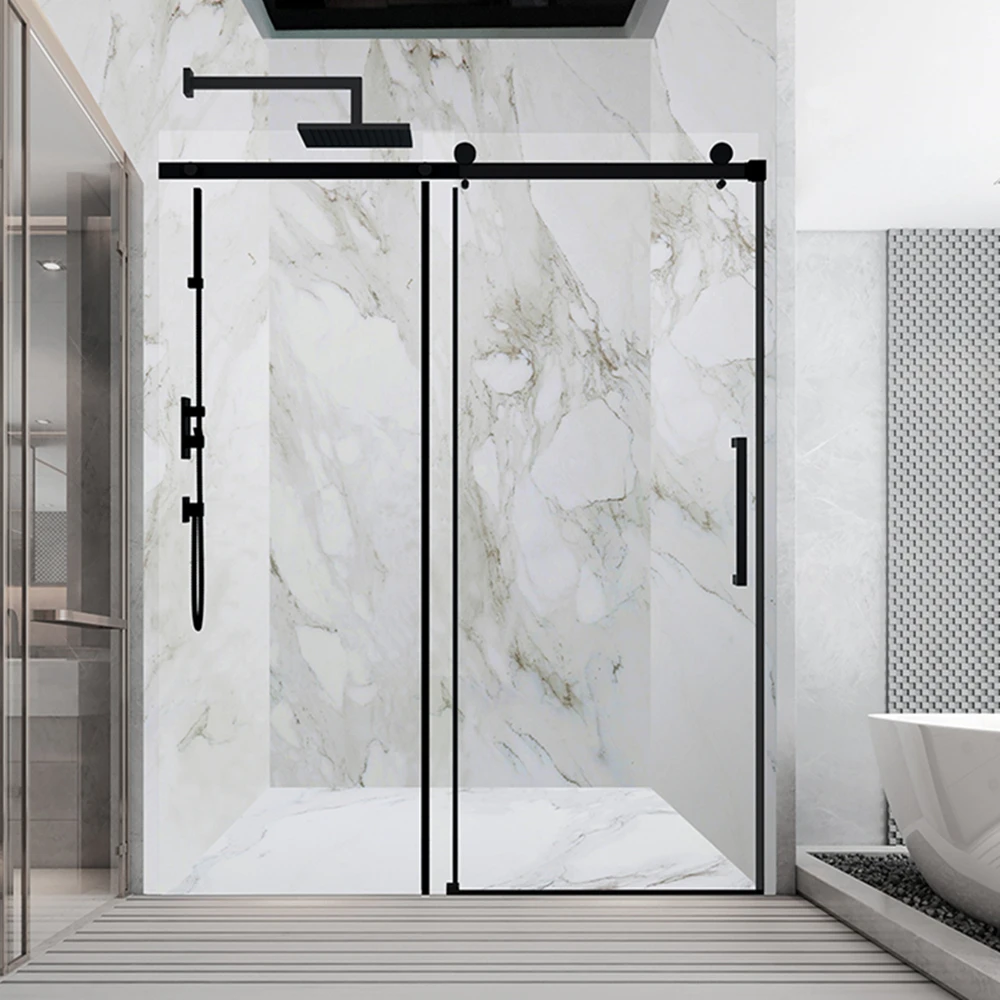 Adjustable Track Tempered Glass Frameless Sliding Shower Door Bathroom