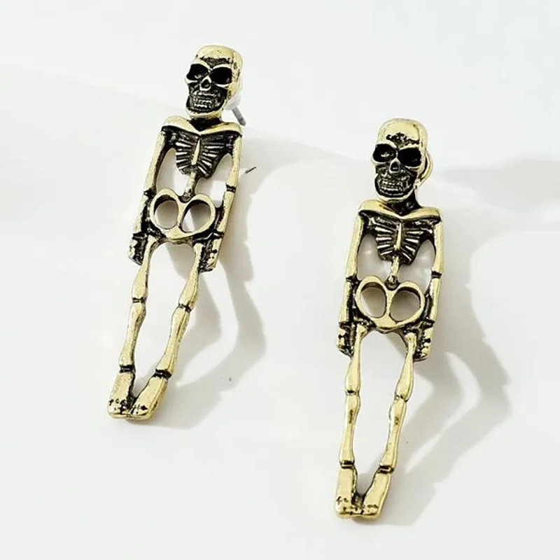 2024 New Exaggerated Halloween Gothic Style Skull Skeleton Drop Earrings Silver Plated Ghost Hip Hop Rock Cool Dropped Earrings