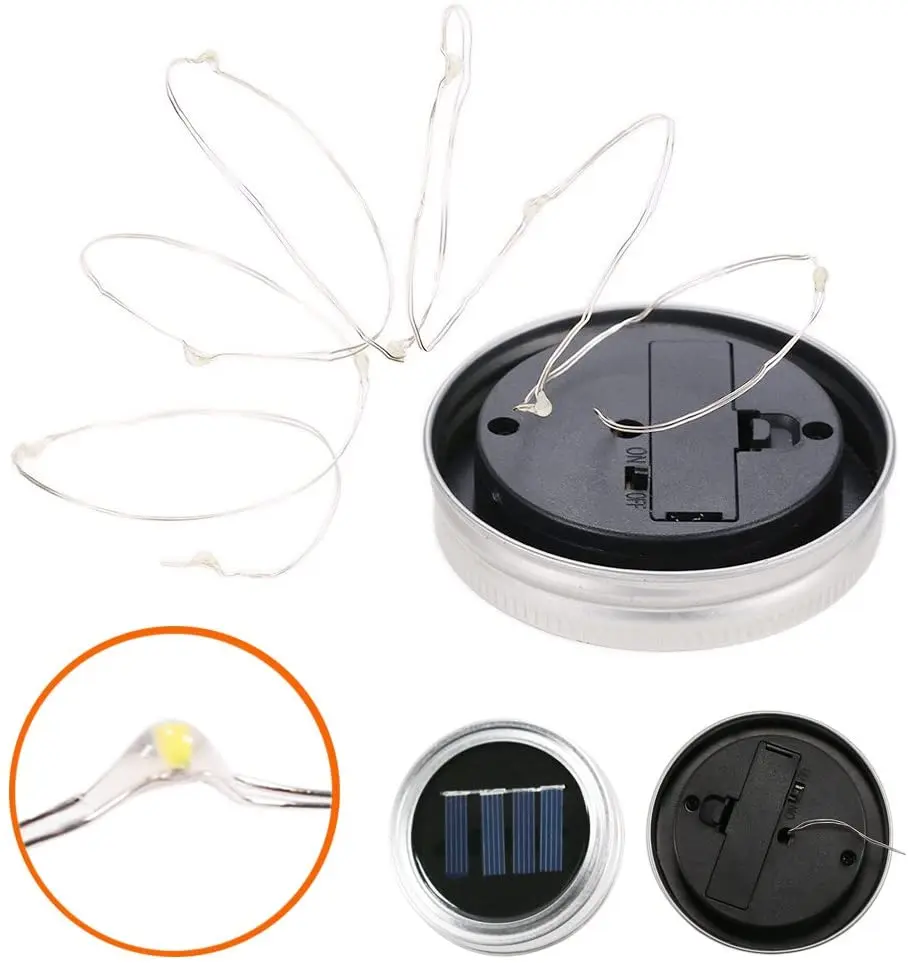 Energy Saving Rechargeable Solar Powered Lid Mason Glass Jar 2m 20LED Copper Wire String Light With Handle