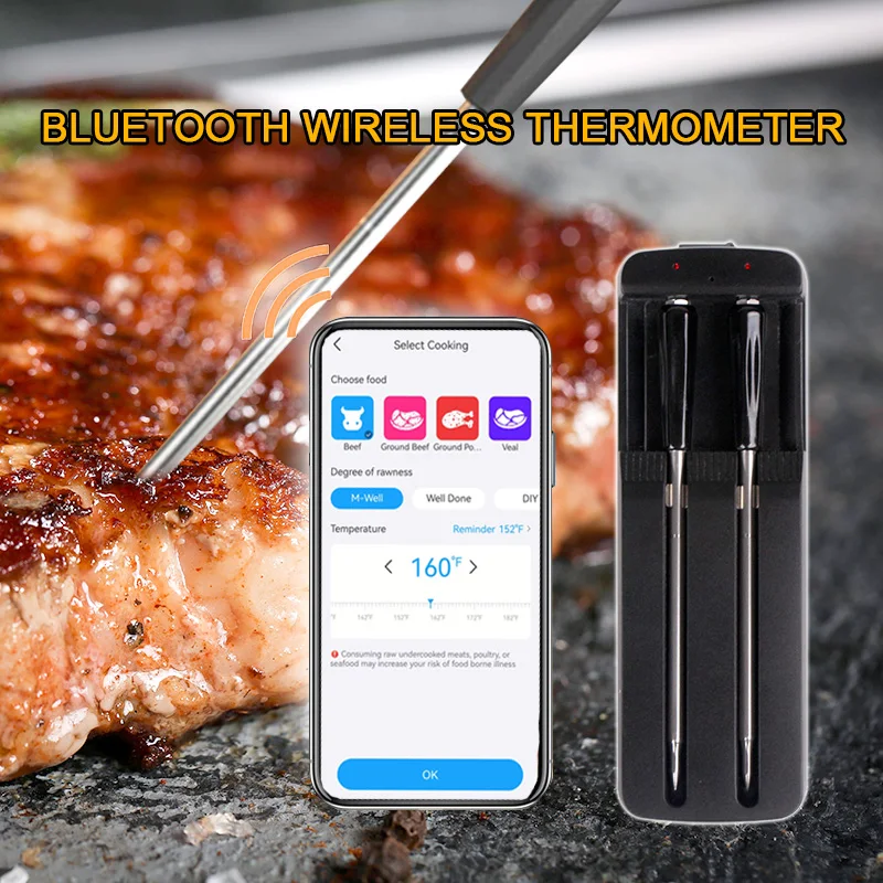Smart App-Controlled Digital BBQ Thermometer Waterproof Kitchen Food Cooking Thermometer for Oven BBQ and Meat Household Use