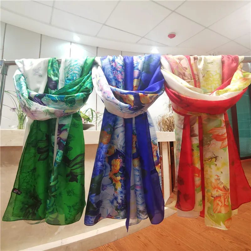 silk scarves 100%pure silk and head silk scarf border flower des  big size