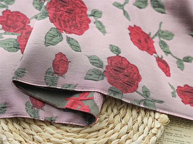 Yarn-dyed Red Rose Embossed Fabric Retro Wrinkle High-definition Clothing Suit Stiff Tutu Skirt Jacquard Cloth wallpaper