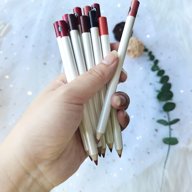 High Pigment 16 color Waterproof Creamy White Wooden Lipliner Pencil Lip Liner Private Label Liners Customized Logo