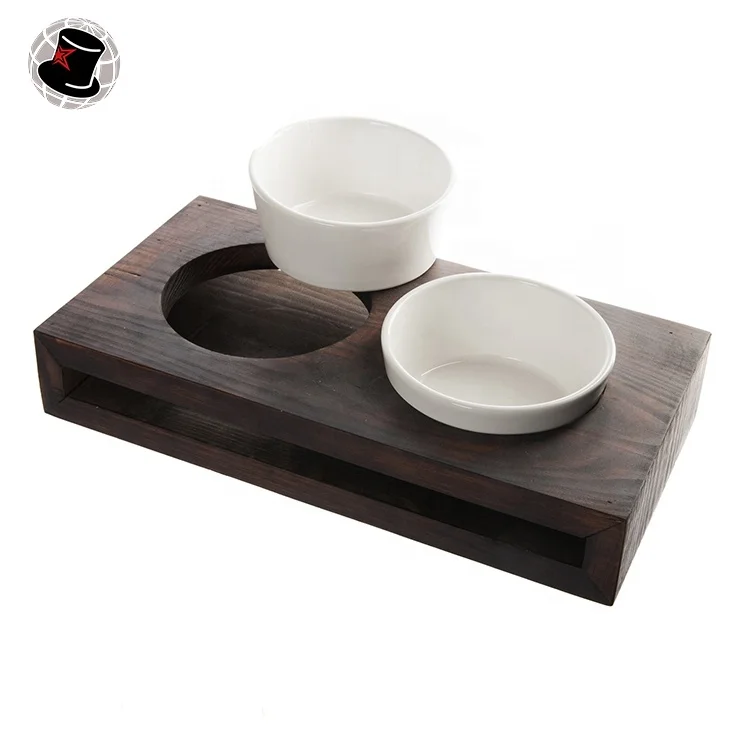 pet accessories ceramic dog bowl Luxury Elevated Tilted Wood Shelf Stand Anti Ant Pet Cat pet bowl with scale