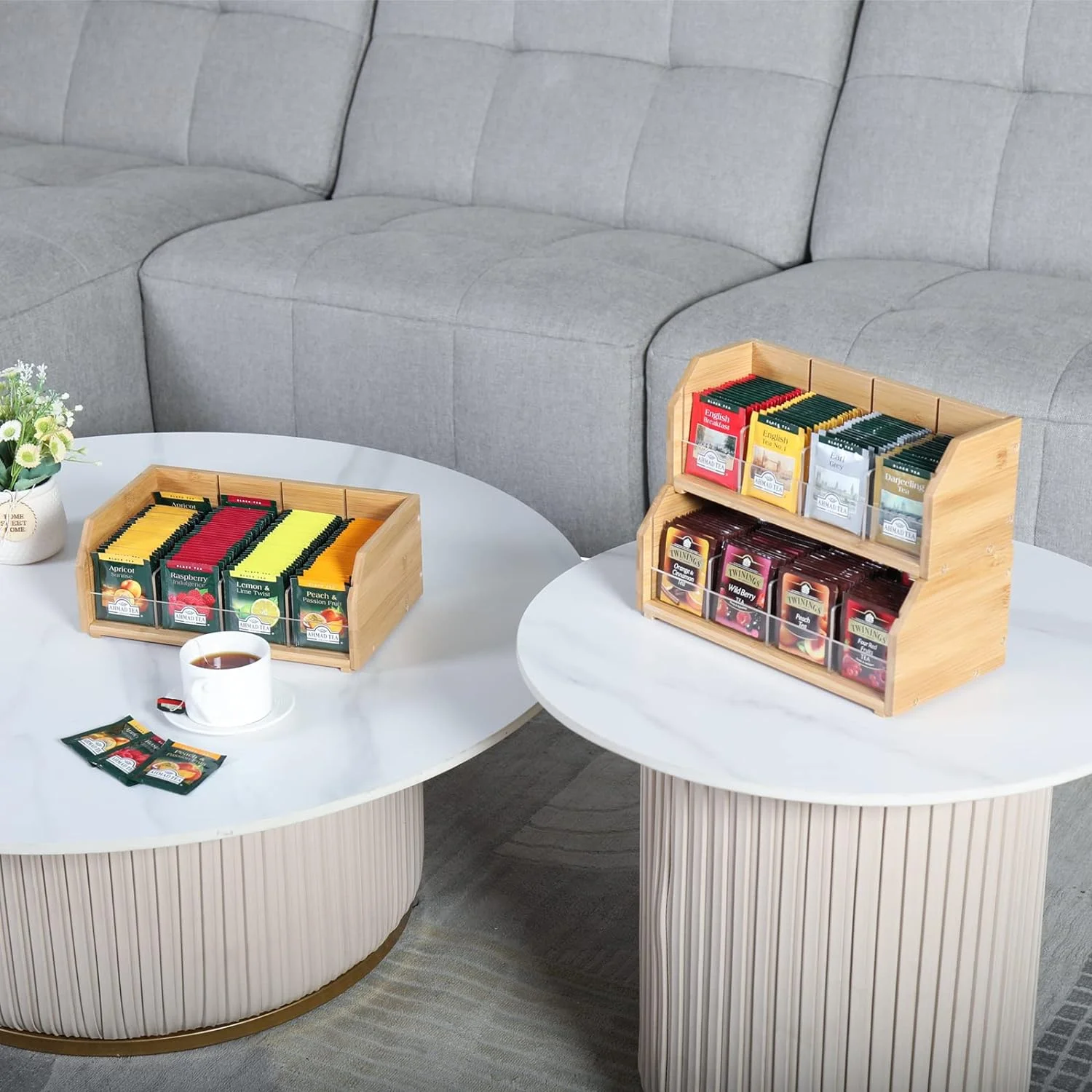 Bamboo Tea Bag Organizer Storage Holder for Tea Bags Stackable Wooden 3 Layer Tea Caddy Box