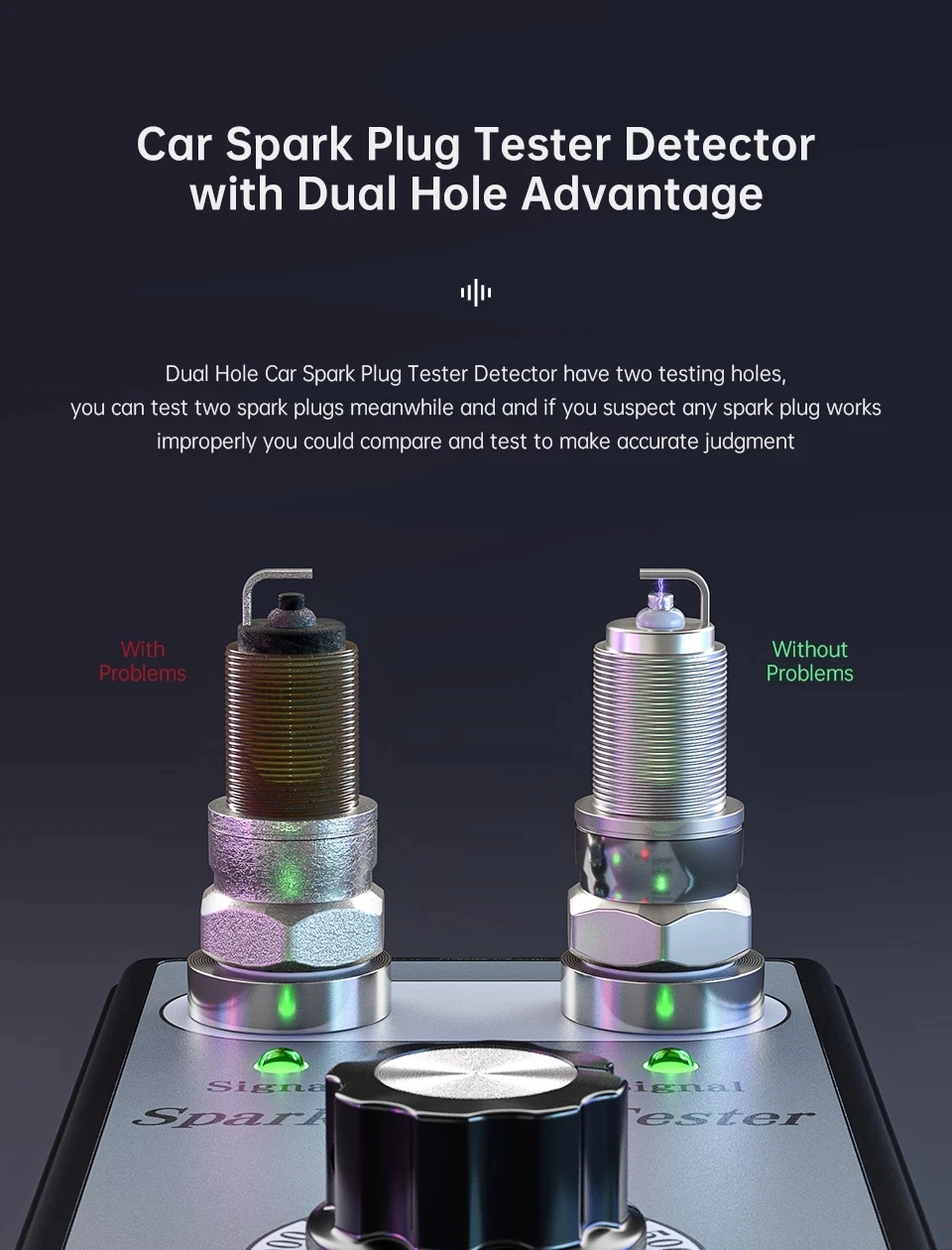 
Adjustable Dual Hole Sparking Plug Tester Spark Tester Diagnostic for Car Motorcycle 12/24V 36W Ignition Checker Spark Detector 