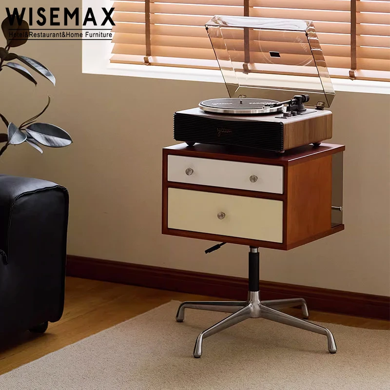 WISEMAX FURNITURE Nordic vintage design home cabinet cherry wood frame stainless steel base bedroom nightstands for living room