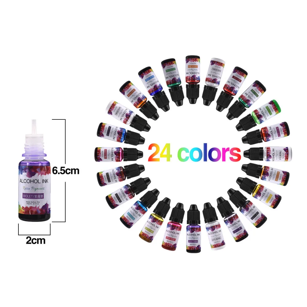 Набор спиртовых чернил-24 ярких цвета, чернила на спиртовой основе для смолы, окраска Петри из эпоксидной смолы