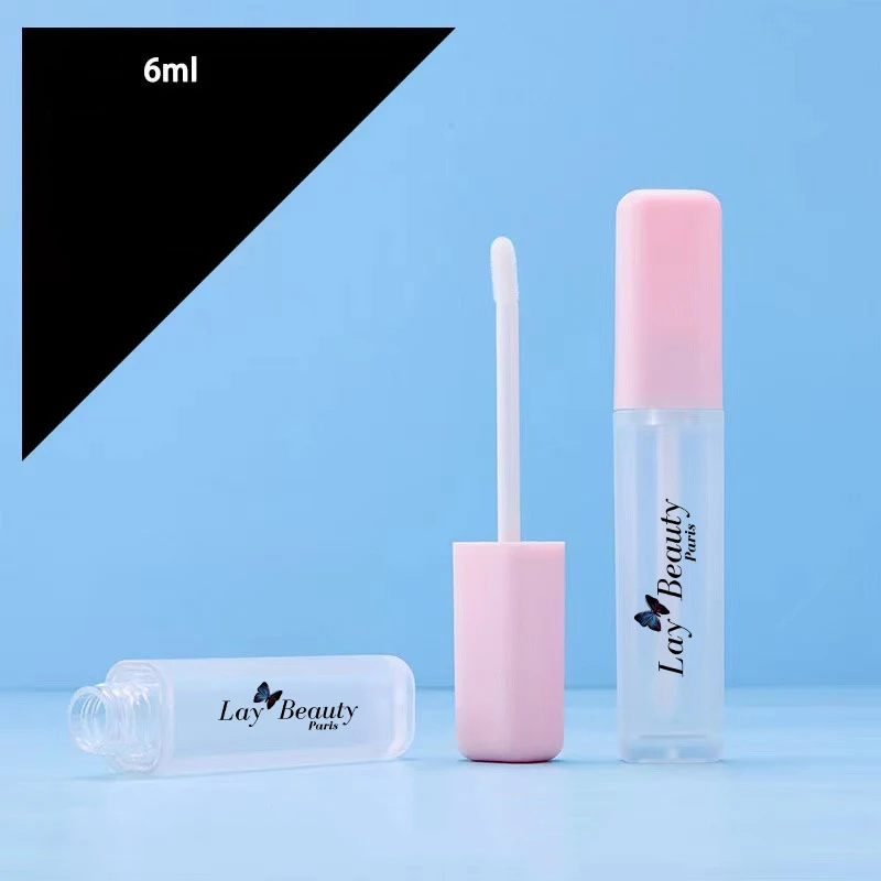 Square pink white lip gloss tube 6 ml custom-made personal logo makeup bottle container