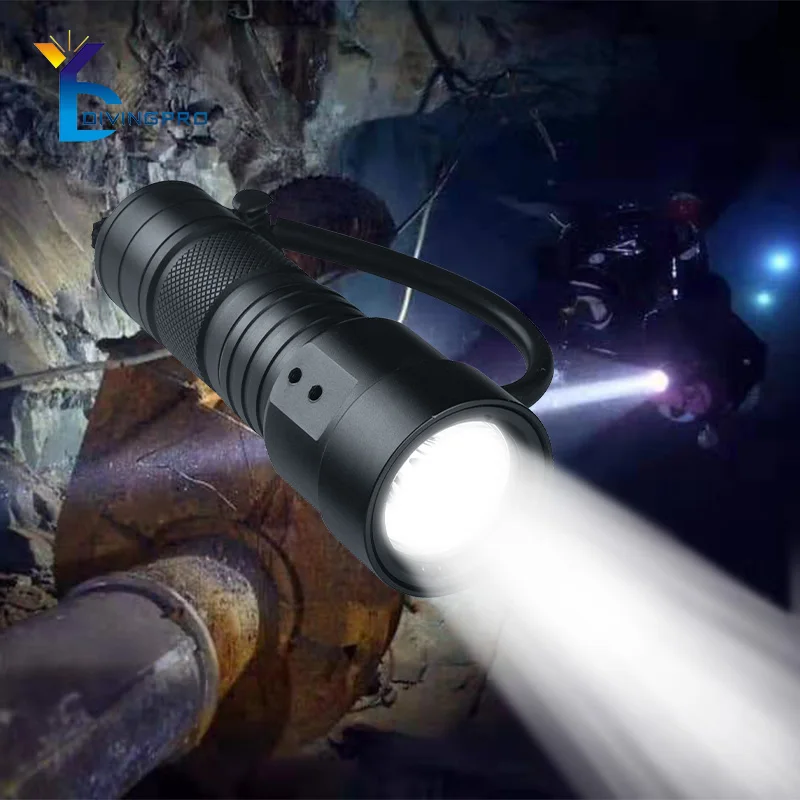 1000 lumen IP68 waterproof  aluminum LED rechargeable battery diving torch