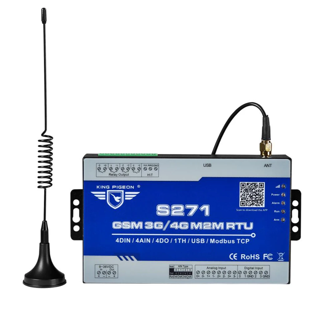 S271 Modbus MQTT 4G LTE RTU 4DIN/4DO/4AIN Control System