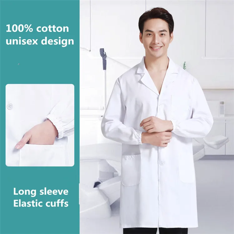 wholesale oem logo custom unisex professional student laboratory long sleeve jacket white lab coat doctor nurse dentist uniform