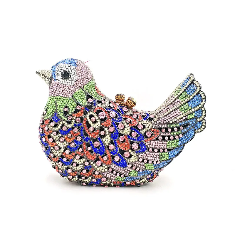 CHALIWINI Women evening party bag colorful diamonds luxury crystal clutch bridal wedding party handbag animal bird crystal purse