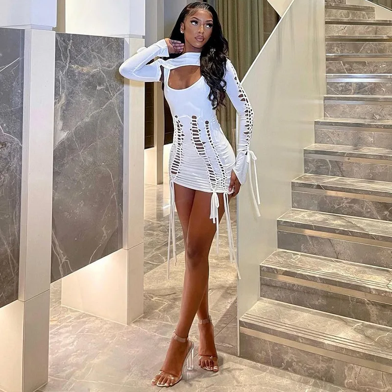 Hot Selling 2023 Sexy Women Sheath Tight Black Bodycon Dress With Hollowed-Out  Party Casual Night Club Evening Dresses