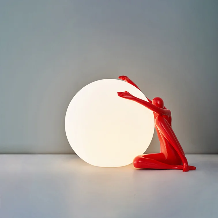 T4308 Modern decorative resin art shaped man table lamp with round ball color can order .