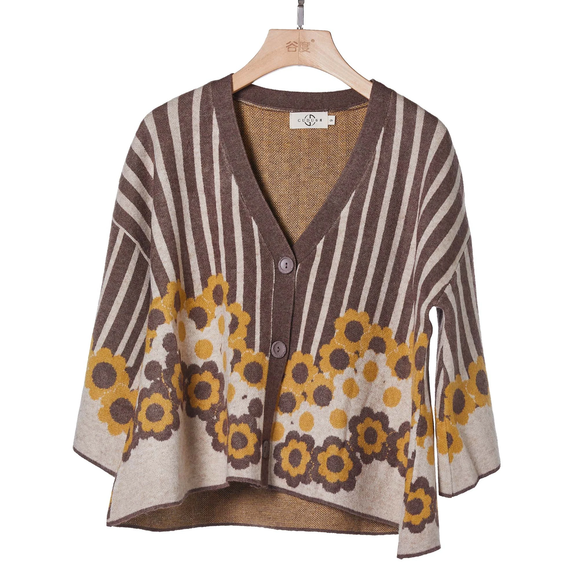 
Autumn ladies sweater coat flower pattern pop style 