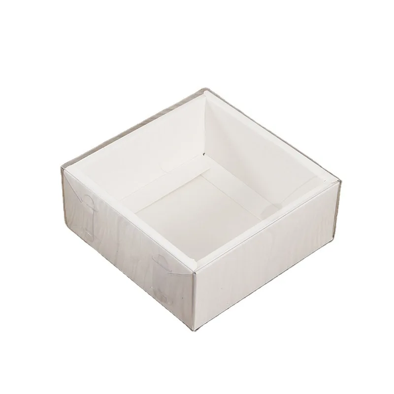 Wholesale custom small rectangle transparent plastic lid tray recyclable kraft paper gift packing boxes with clear PET cover