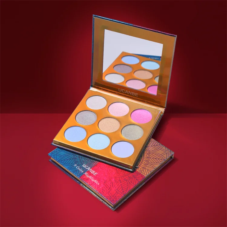 
UCANBE 9 color rainbow high disc eye shadow repair powder nose shadow lift High Gloss Pink Blush three in one make-up tray 