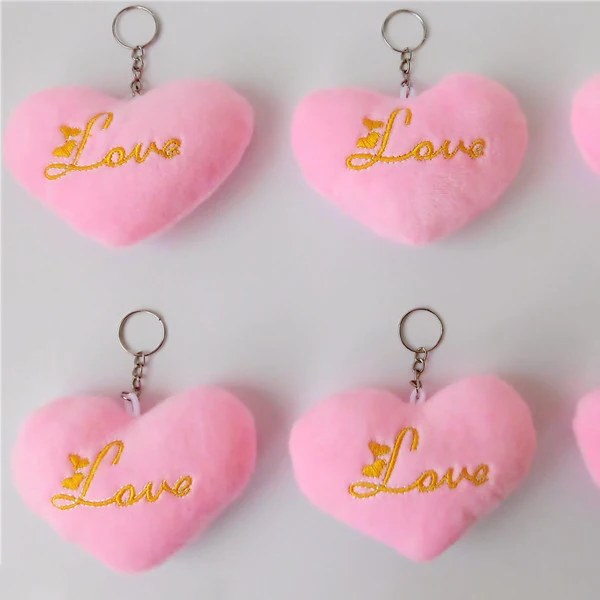 Wholesale Mini Stuffed LOVE Embroidered Plush Heart Keychain for Backpack Ornaments Bag Hanging Decorations Heart Doll Key Ring
