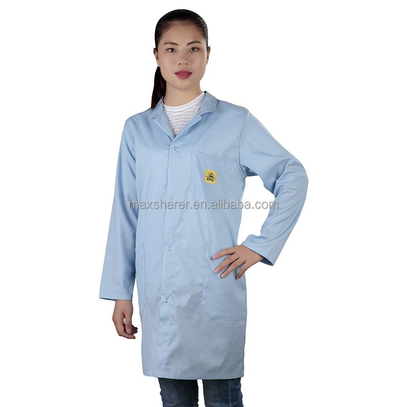 Maxsharer antistatic ESD white color lab coat garment for cleanroom