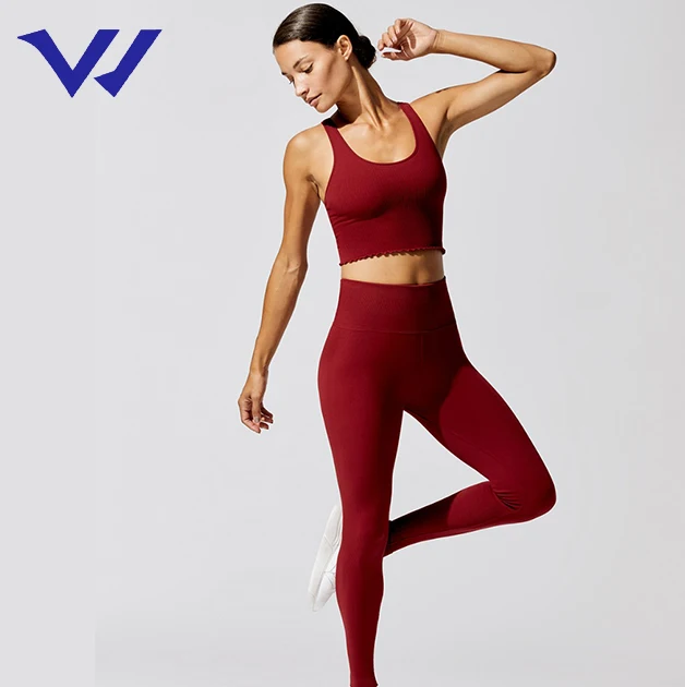 
2021 wholesale custom logo solid Color Gym Custom rib Sportswear Fitness Yoga Wear Breathable Athletic Yoga Sets for women 