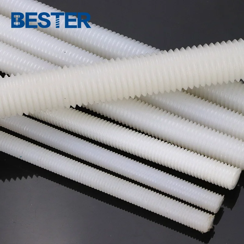 High impact natural cast blue black color din975 white solid flexible plastic nylon threaded rod