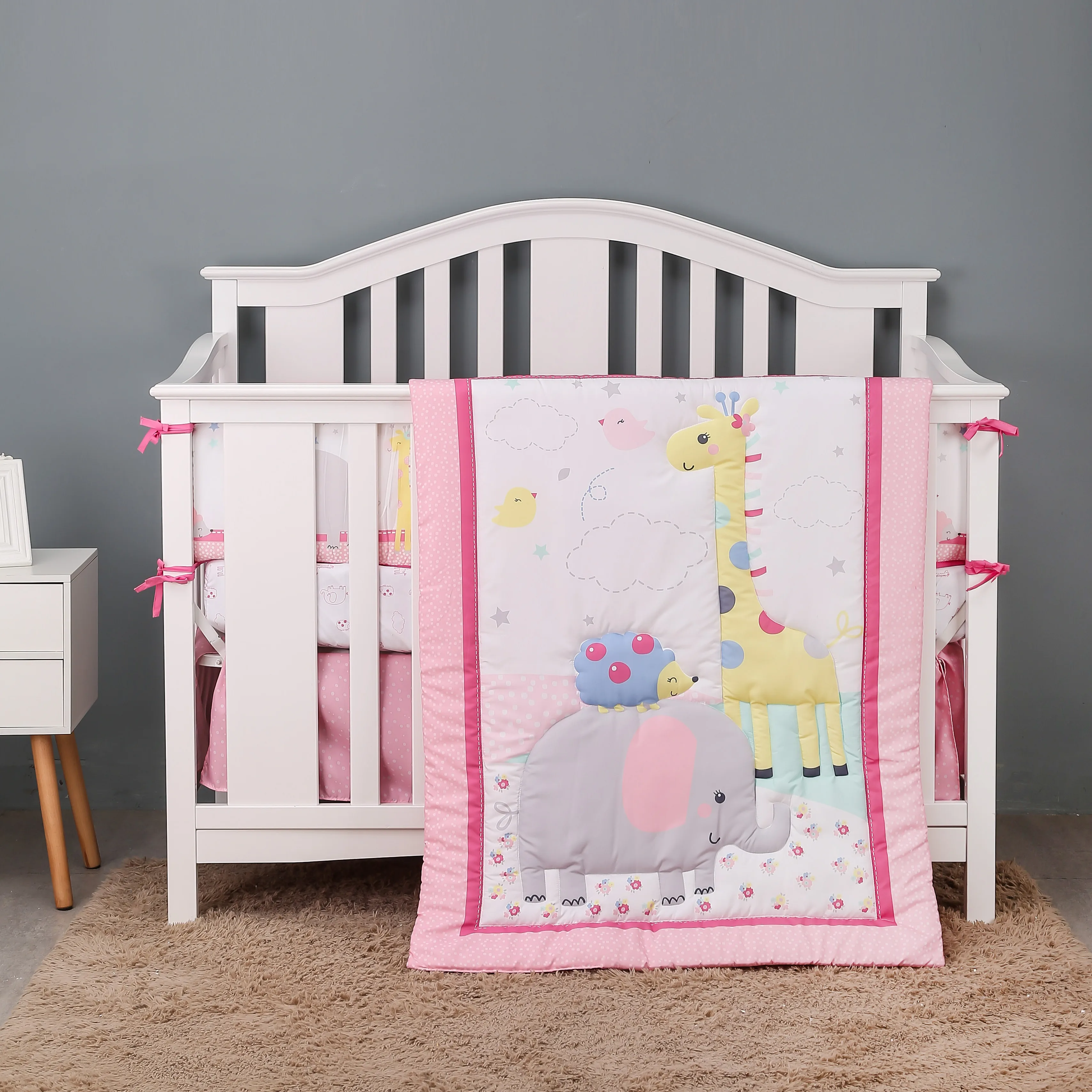 
Hot selling dinosaur cartoon cute new born baby bed sheet set quilt crib bedding set baby 