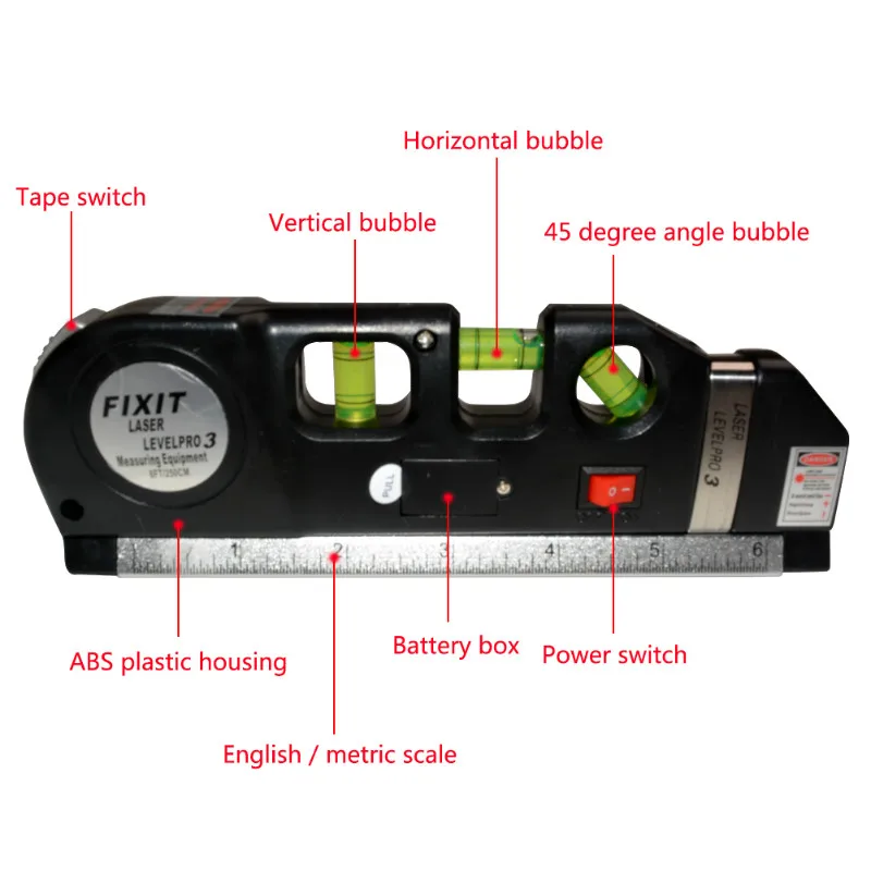 Accurate Laser Level Horizon Vertical Measure Tape 8 FT Aligner Accurate Measurement