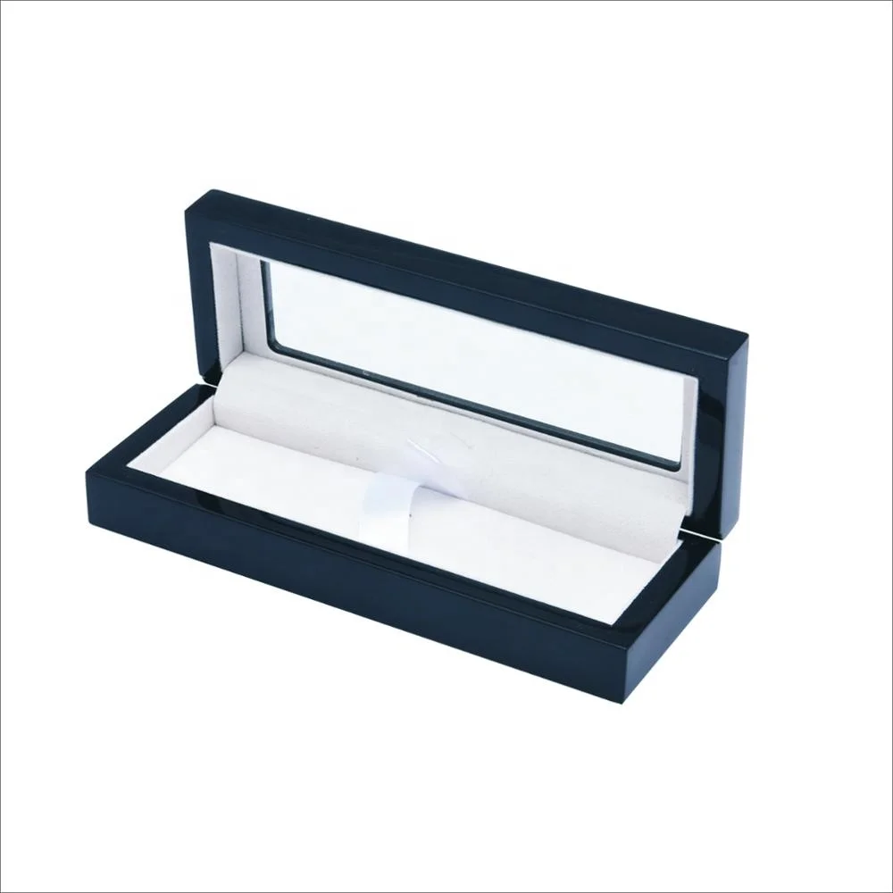 custom handmade luxury wooden pen packaging box with glass window classic  promotional high glossy lacquered pen storage box